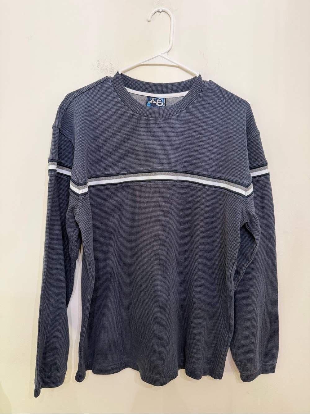 Vtg Xtreme Gear XG Waffle Knit Thermal Long Sleeve Navy Blue Striped Y2K Men’s M